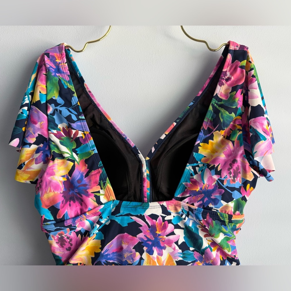 Swim Solutions Floral One-Piece Swimsuit in Navy, Pink, Yellow & Green - Picture 8 of 13